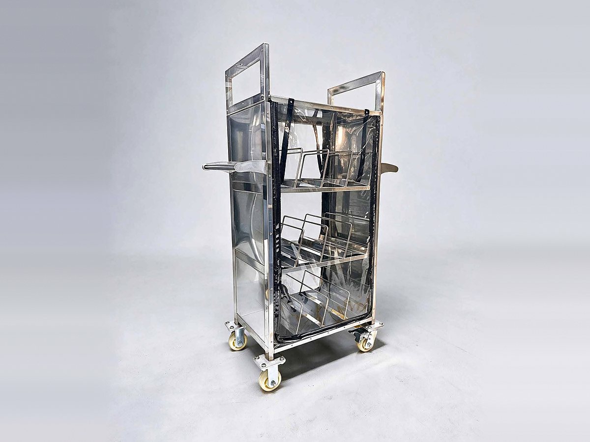 Curtain cart stainless steel beroda untuk pemindahan material antar area produksi